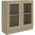 Vitrine chene Sonoma avec compartiment ferme et espace expose, meuble de rangement elegant pour salon chambre ou sejour