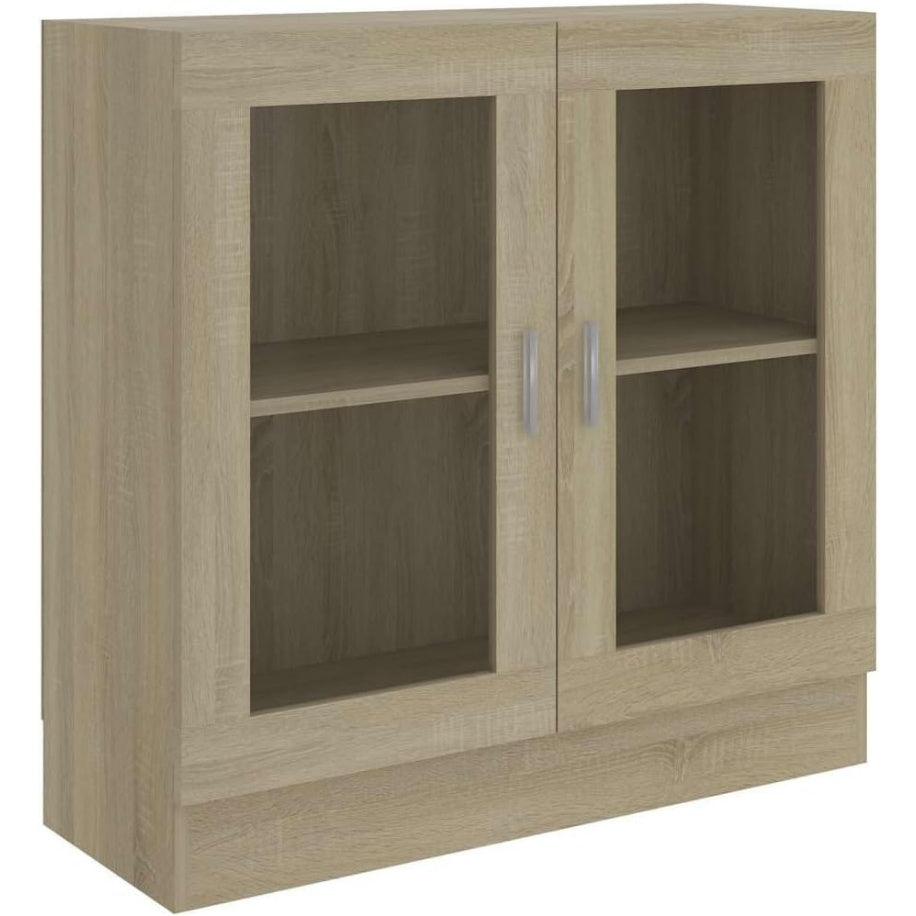 Vitrine chene Sonoma avec compartiment ferme et espace expose, meuble de rangement elegant pour salon chambre ou sejour
