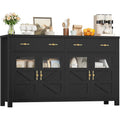 Meuble bas de cuisine 140 cm avec portes en verre, rangement pratique et apparence noire contemporaine