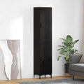 Colonne de rangement noire effet chene 34,5 x 34 x 180 cm avec deux portes, mobilier pratique pour cuisine et salle a manger