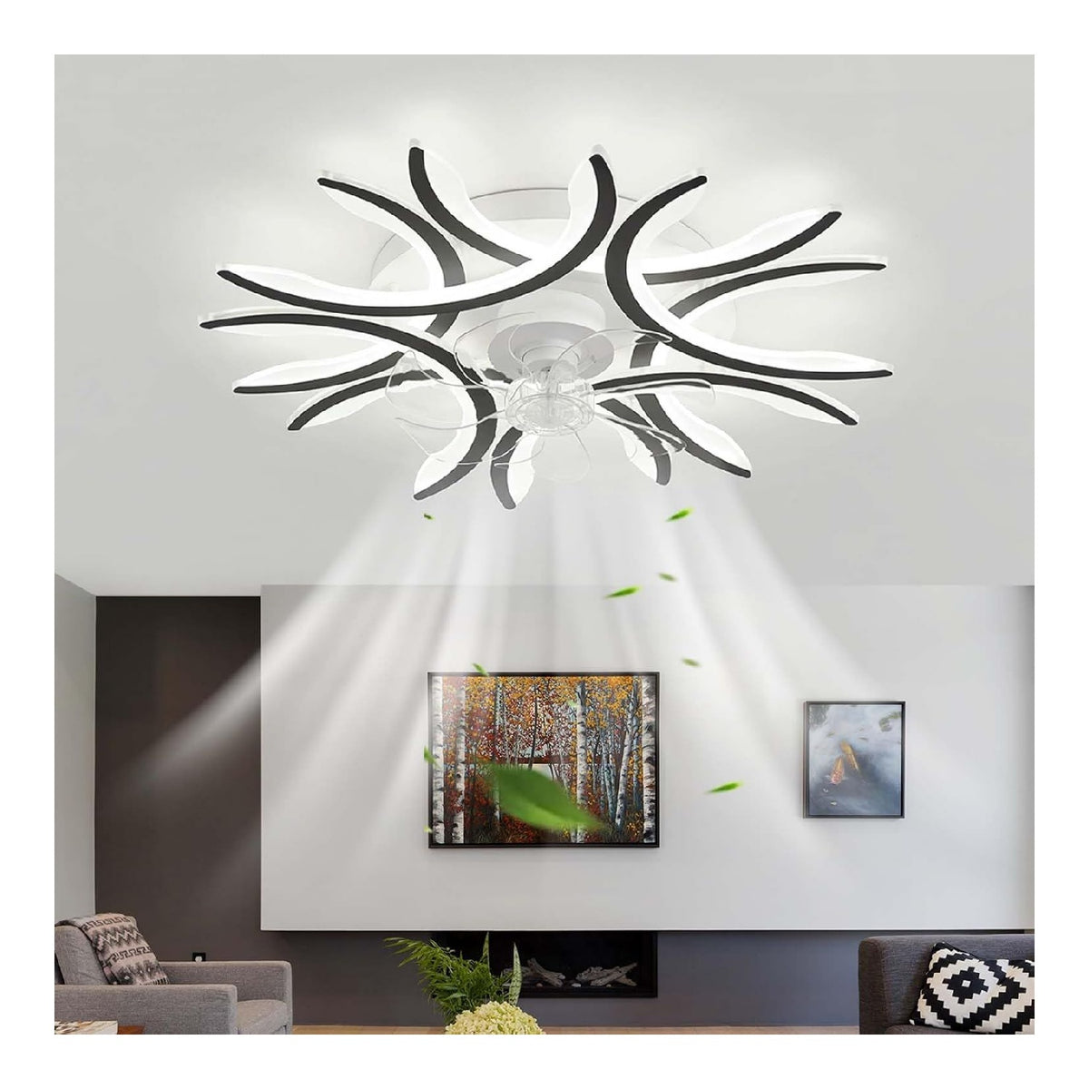 Luminaire Noir et Blanc a silhouette graphique de type lustre 120 W 3000K