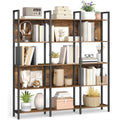 Bibliotheque industrielle cinq niveaux marron et noir, etagere polyvalente pour bureau salon ou chambre