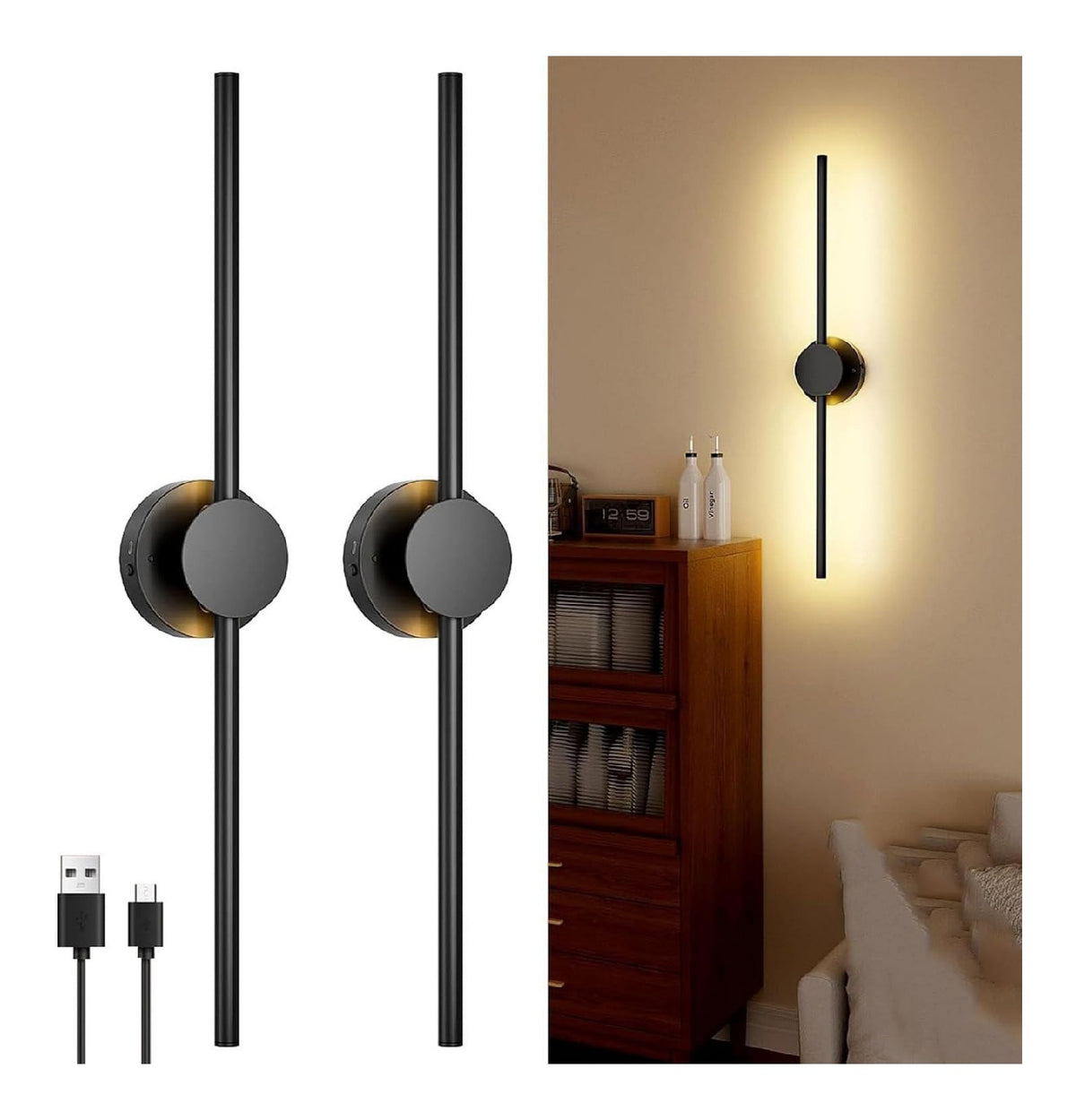 Applique murale Noir et Ambre au style moderne avec conception fonctionnelle 3000K