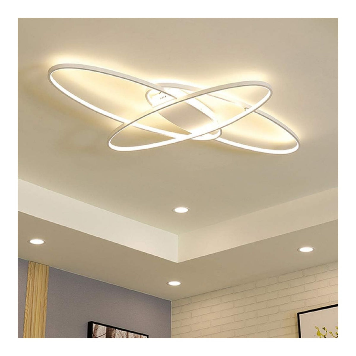 Luminaire Blanc et Ambre a silhouette graphique de type lustre 6500 K