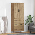 Armoire haute en chene artisanal finition bois 69,5 x 34 x 180 cm avec grand espace de rangement, meuble moderne pour sejour