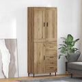 Grande armoire en chene artisanal 69,5 x 34 x 180 cm avec tiroirs, ensemble de deux meubles avec vaste espace de stockage pour salon et salle a manger