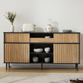 Bahut chene et noir 160 x 40 x 80 cm avec portes coulissantes et tiroir, grand meuble de rangement pour salon contemporain
