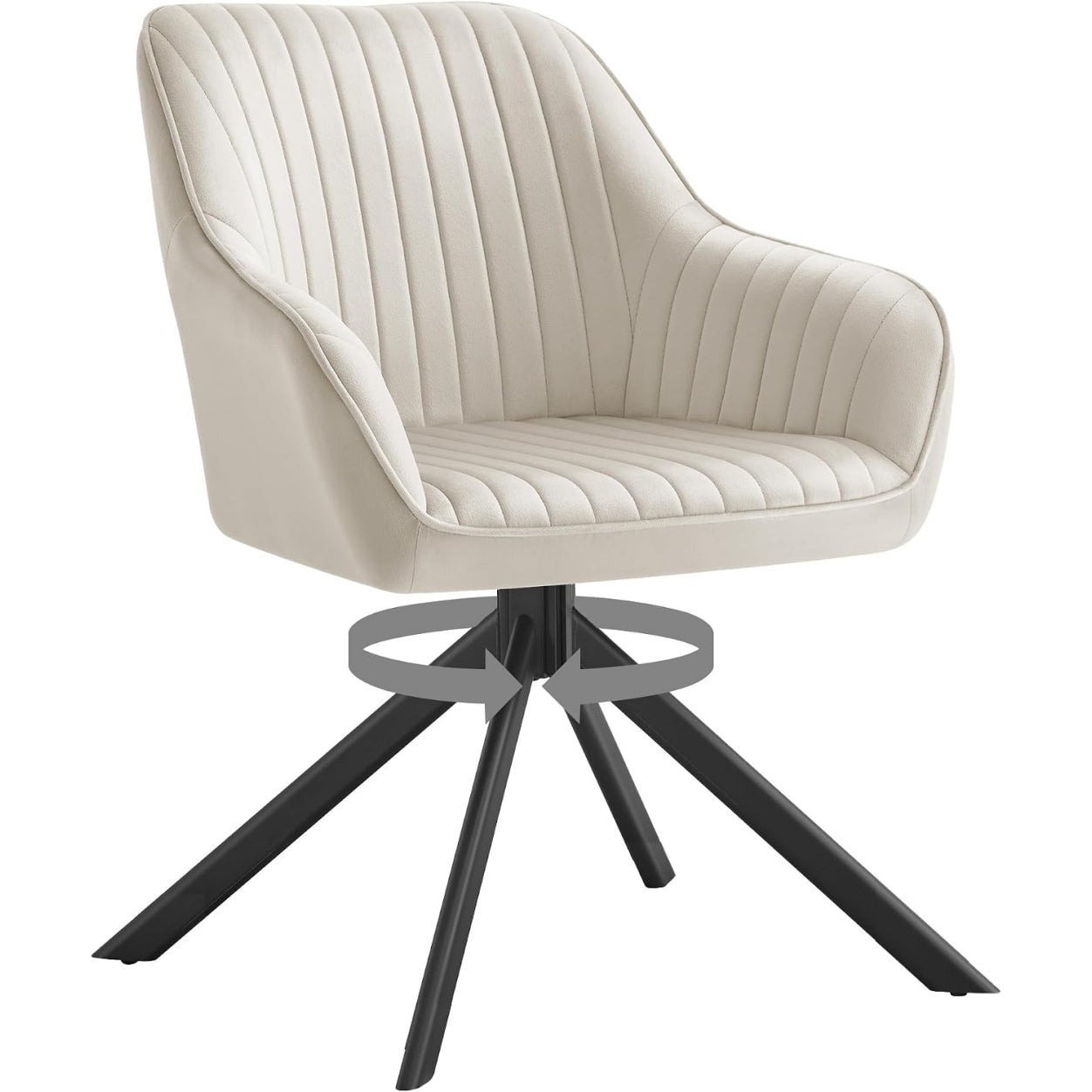 Chaise pivotante beige cappuccino en velours avec accoudoirs, base acier et conception ergonomique