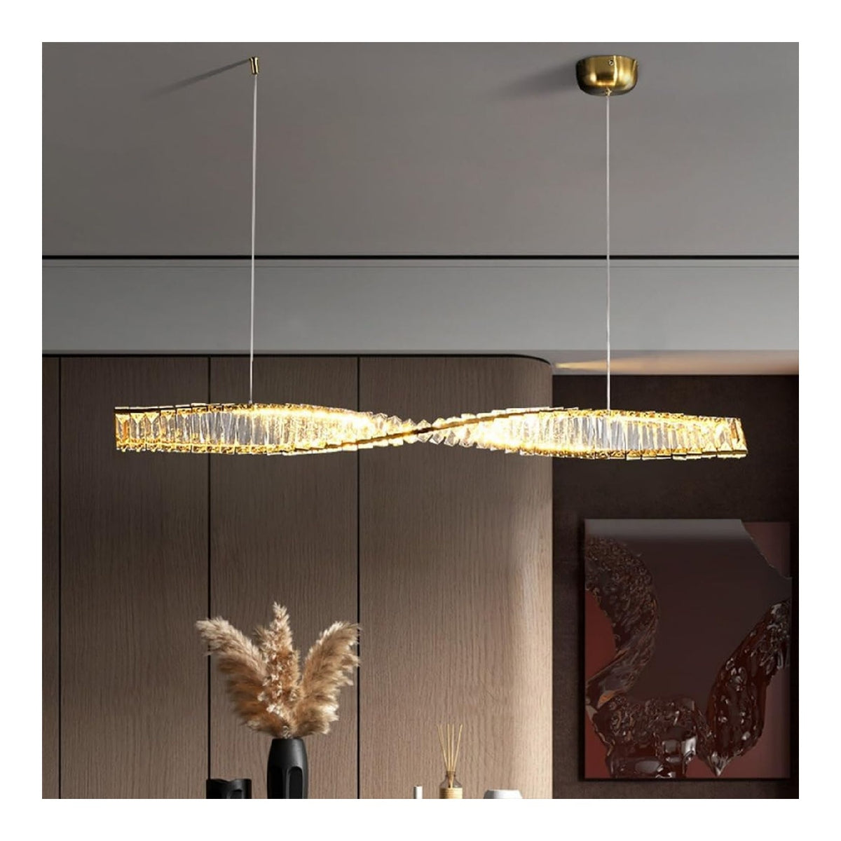 Solution lumineuse Blanc et Dore au dessin sobre en format lustre 6500K
