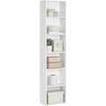 Bibliotheque blanche a six niveaux avec structure ouverte, meuble polyvalent pour salon bureau et salle a manger