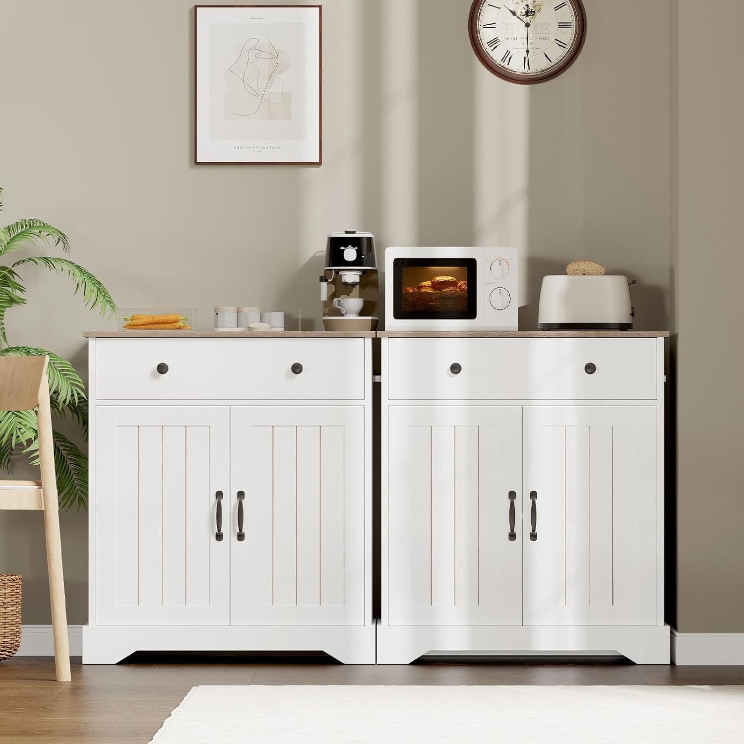 Petit buffet blanc 73 cm pour cuisine ou salle a manger, meuble compact de rangement interieur
