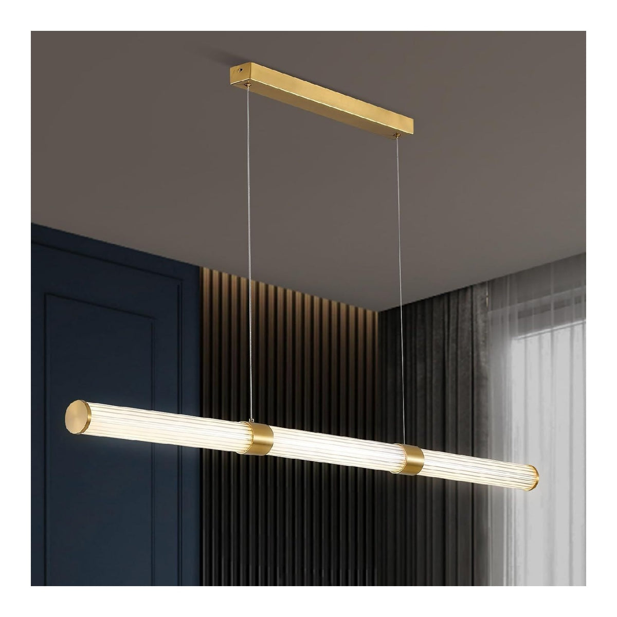 Luminaire Blanc et Dore a silhouette graphique de type suspension 48 W