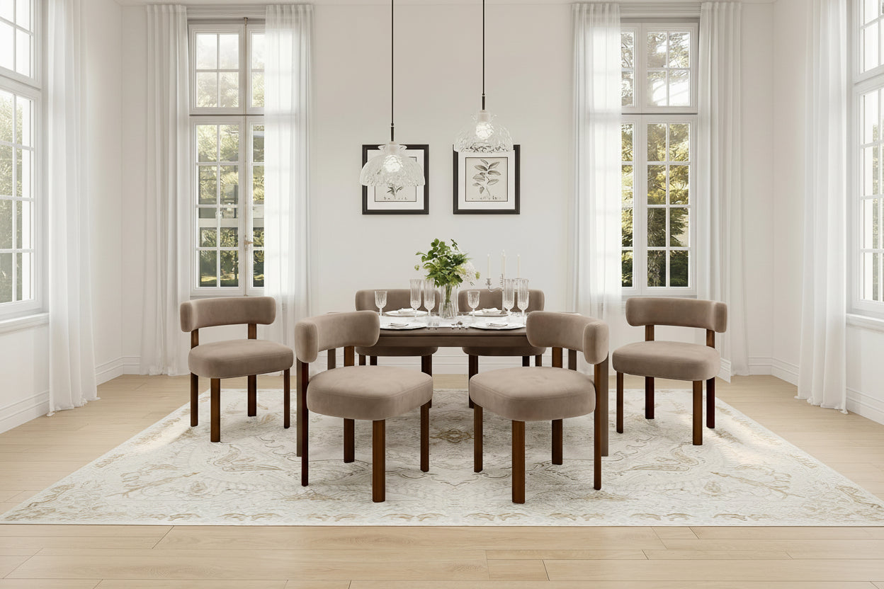 Six chaises vintage en sherpa kaki au style champetre avec dossier ajoure incurve et inspiration retro