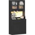 Buffet cuisine equipe avec eclairage LED, prise integree, plan de travail, tiroir compartimente, crochets et tablettes reglables