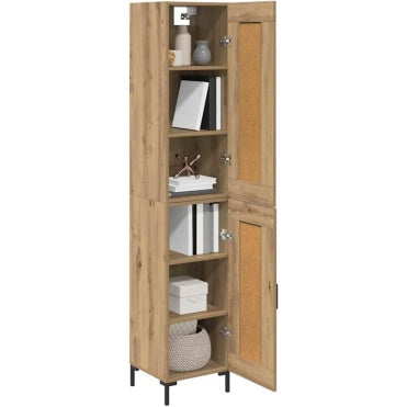 Colonne haute chene artisanal 180 cm avec design vertical elegant, meuble de rangement compact pour cuisine ou salle a manger