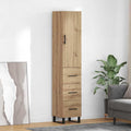 Colonne de rangement en chene artisanal 34,5 x 34 x 180 cm avec tiroir et porte, meuble moderne pour cuisine salon et salle a manger