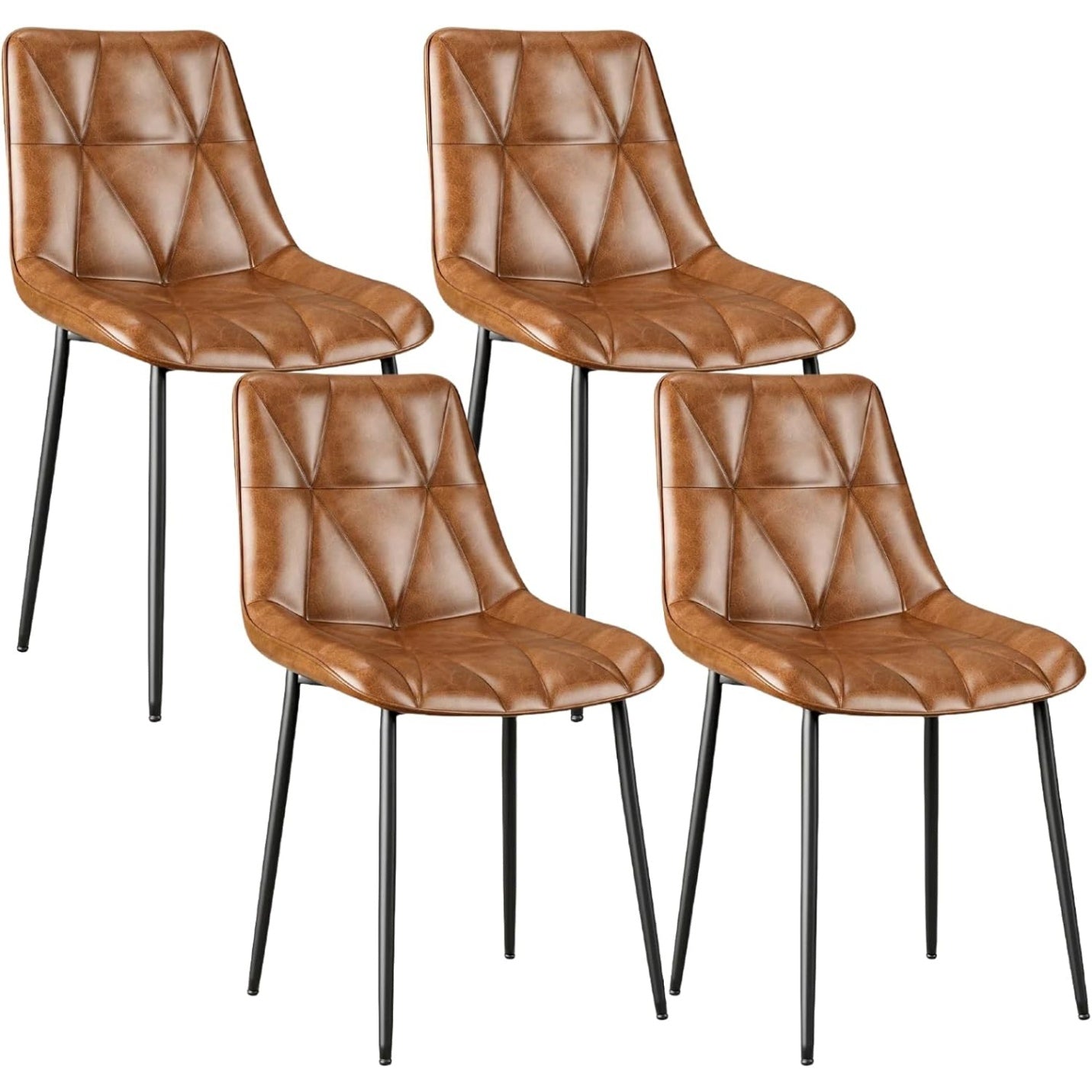 Set de 4 chaises marron rembourrees avec pieds metalliques robustes, grande resistance jusqu'a 200 kg et montage facile