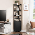 Etagere d'angle noire industrielle avec rangement ferme et plateaux bois pour optimiser salon ou bureau