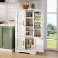Meuble cuisine blanc 60 x 40 x 120 cm avec eclairage LED, quatre portes, deux tablettes ajustables et support a epices