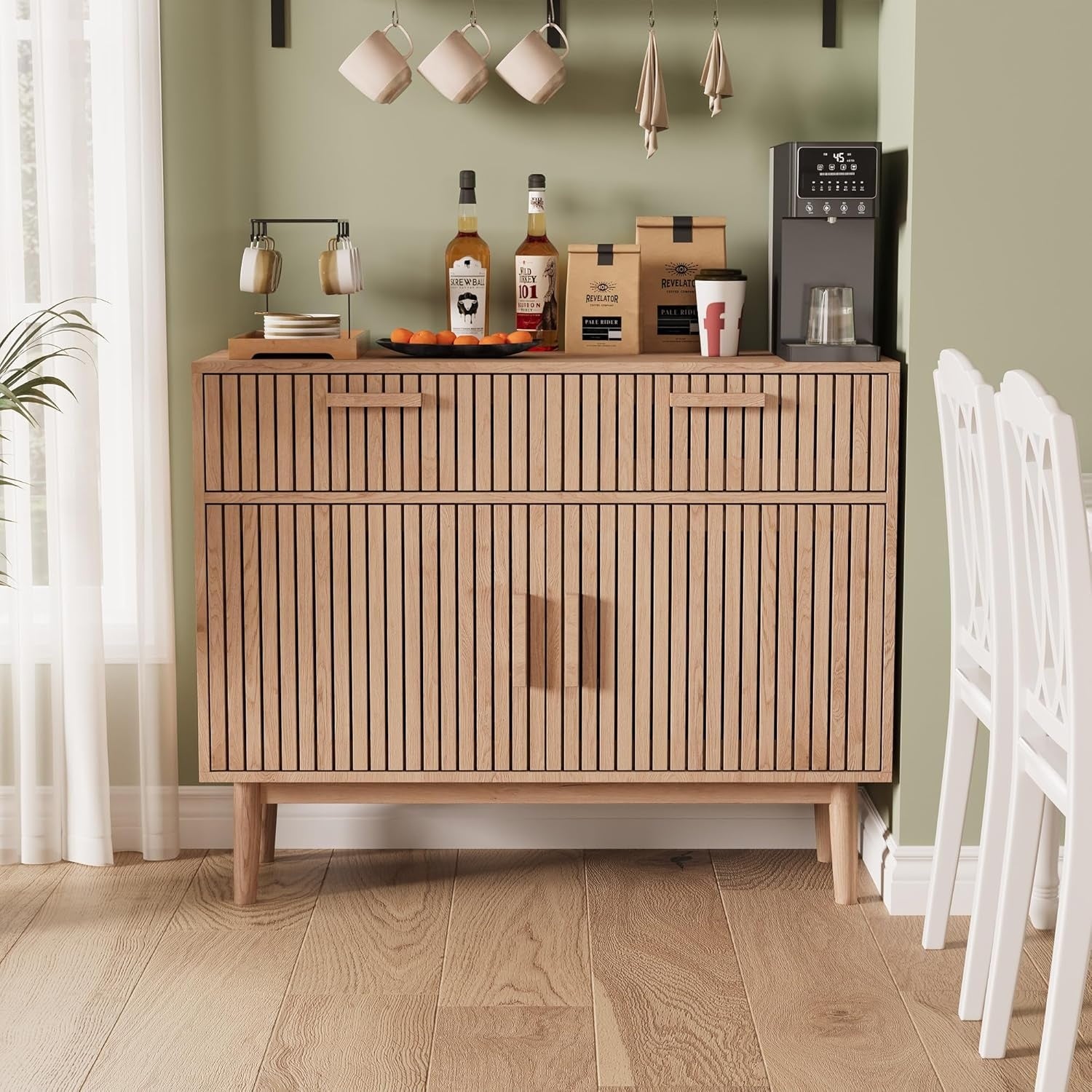 Meuble bas salle a manger 100 cm en bois avec deux tiroirs, rangement compact pour cuisine ou salon, montage facile