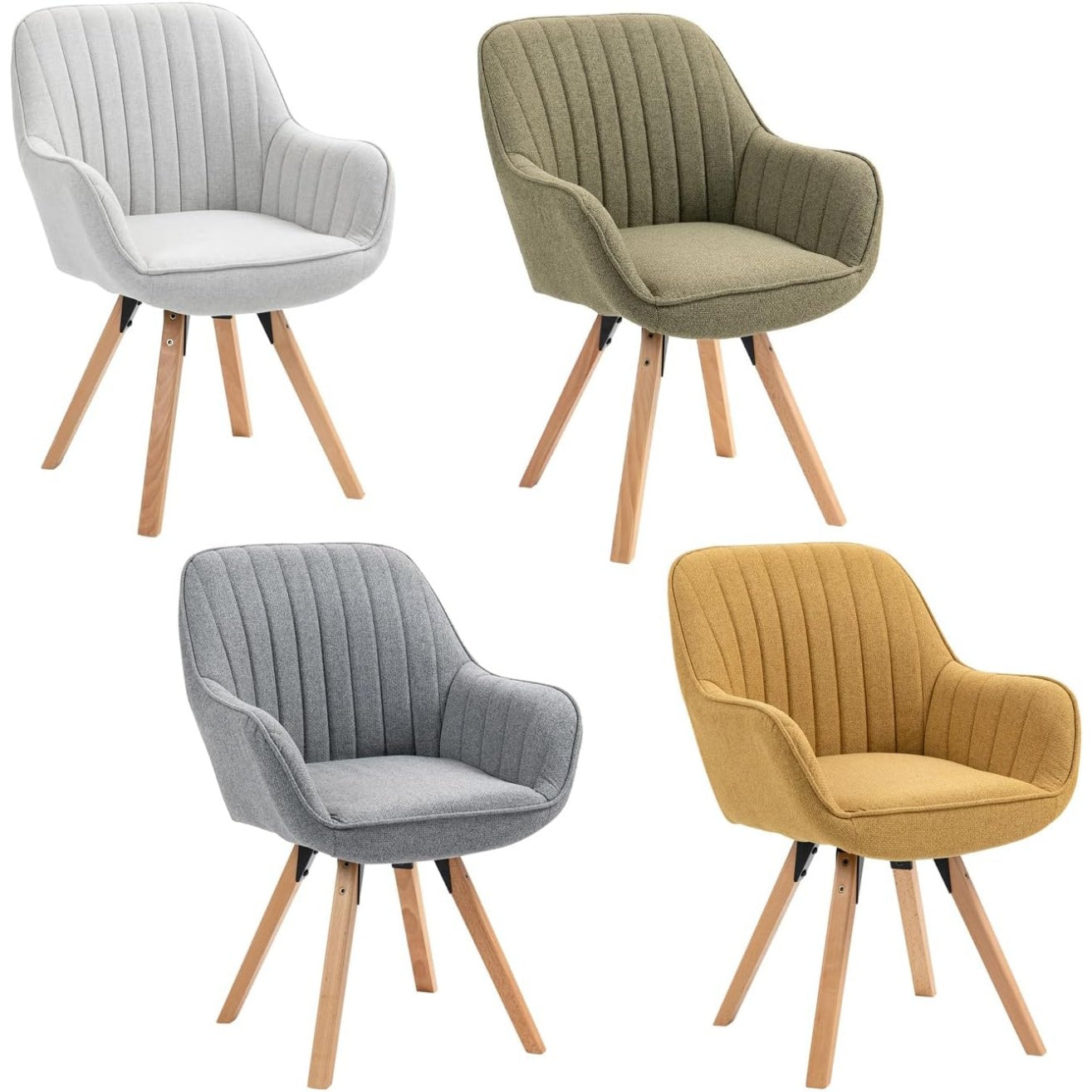 Quatre fauteuils pivotants scandinaves multicolores avec revetement tissu doux et pieds en bois massif