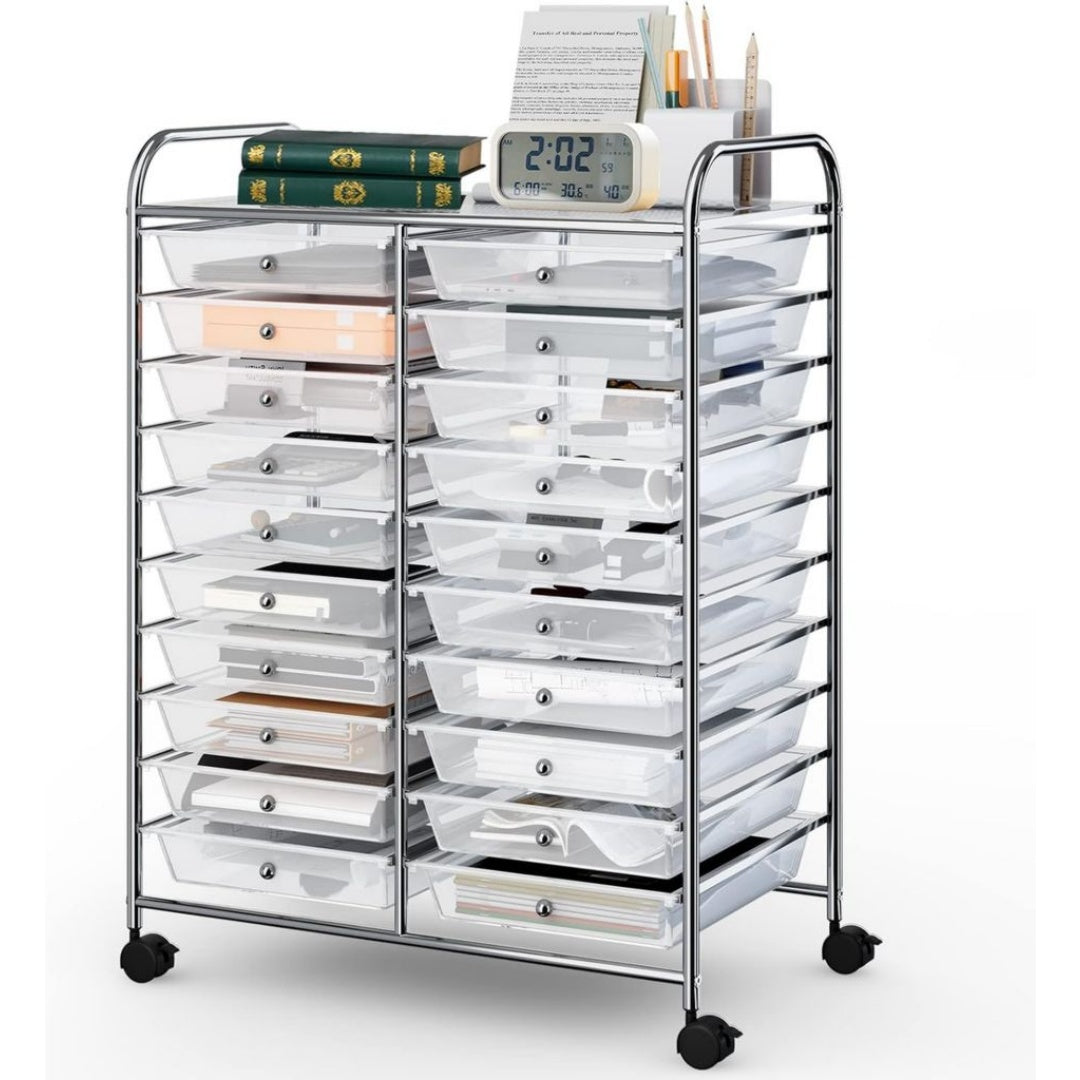 Rangement de dossiers avec tiroirs sur roulettes rose