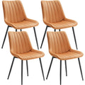 Quatre chaises marron caramel avec pieds en acier noir, soutien ergonomique et charge maximale de 120 kg