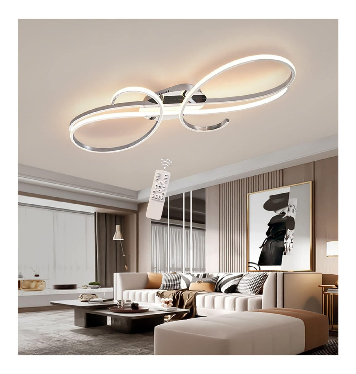 Luminaire Blanc et Ambre a silhouette graphique de type plafonnier 64W 3000K