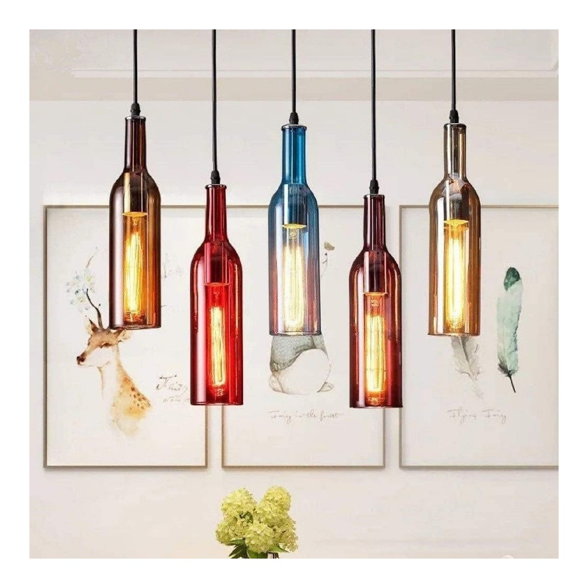 Suspension decoratif Ambre et Bleu avec diffusion lumineuse harmonieuse E27