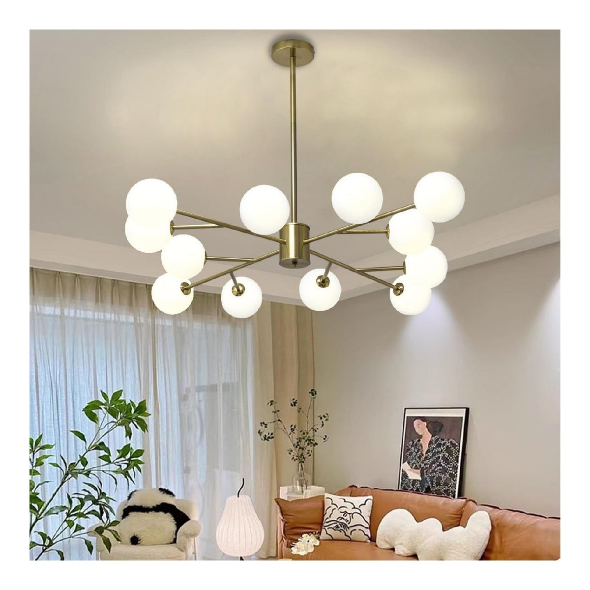 Lustre decoratif Blanc et Dore avec diffusion lumineuse harmonieuse HG-9751