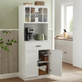 Vaisselier moderne blanc avec portes vitrees, etageres reglables et espace micro ondes