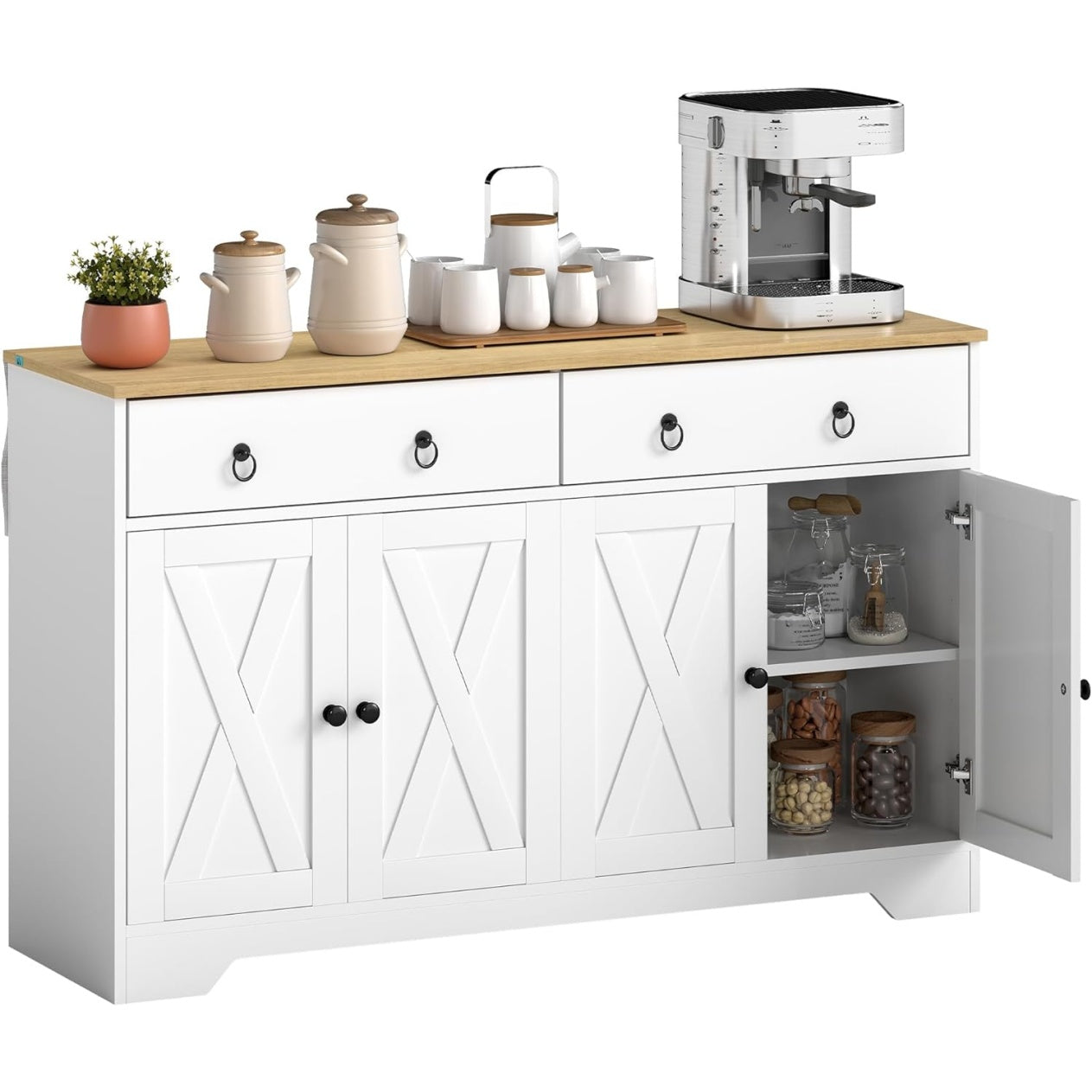 Meuble buffet avec deux placards, dimensions 121 x 37 x 75 cm, rangement pratique finition blanche