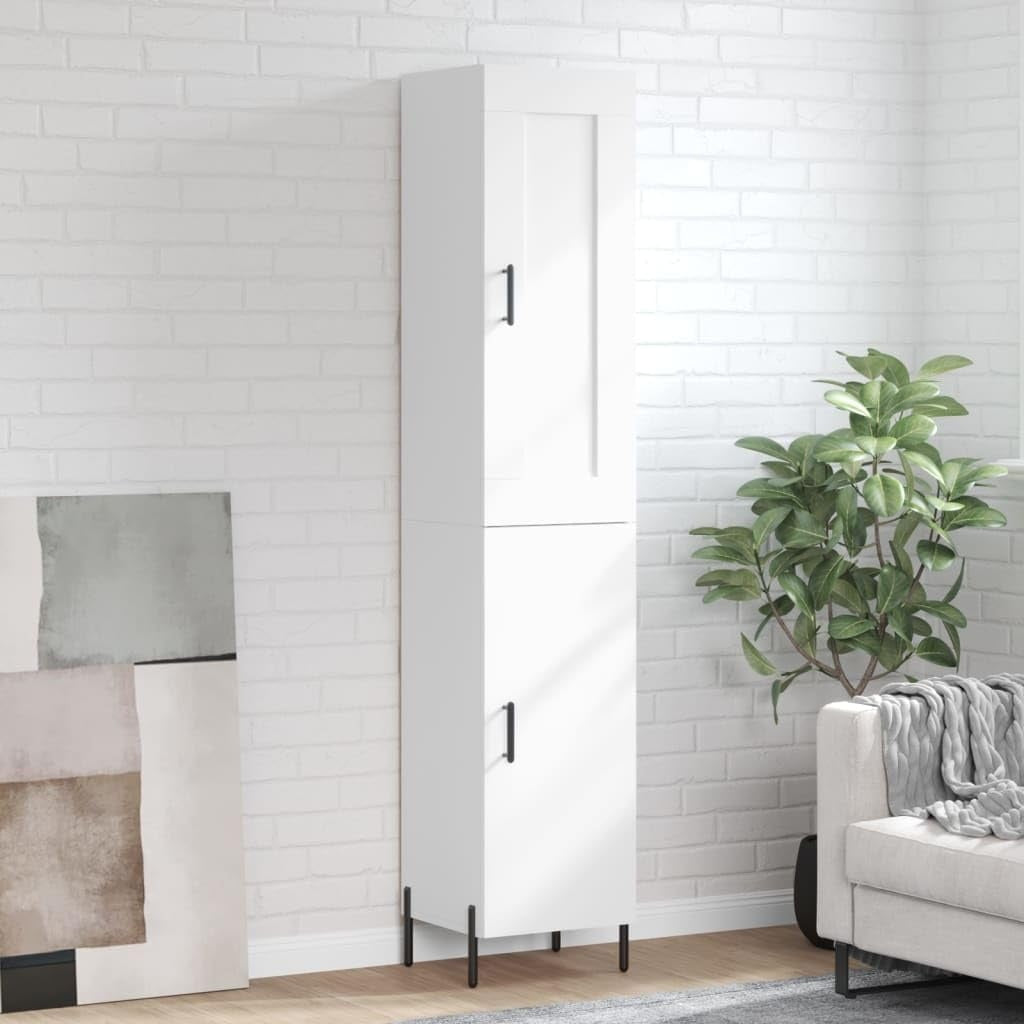 Armoire verticale blanche 180 cm avec portes et pieds metal, meuble spacieux pour entree salle a manger ou cuisine