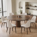 Ensemble de six chaises de salle a manger beige avec coussins epais, pieds en bois massif et design contemporain