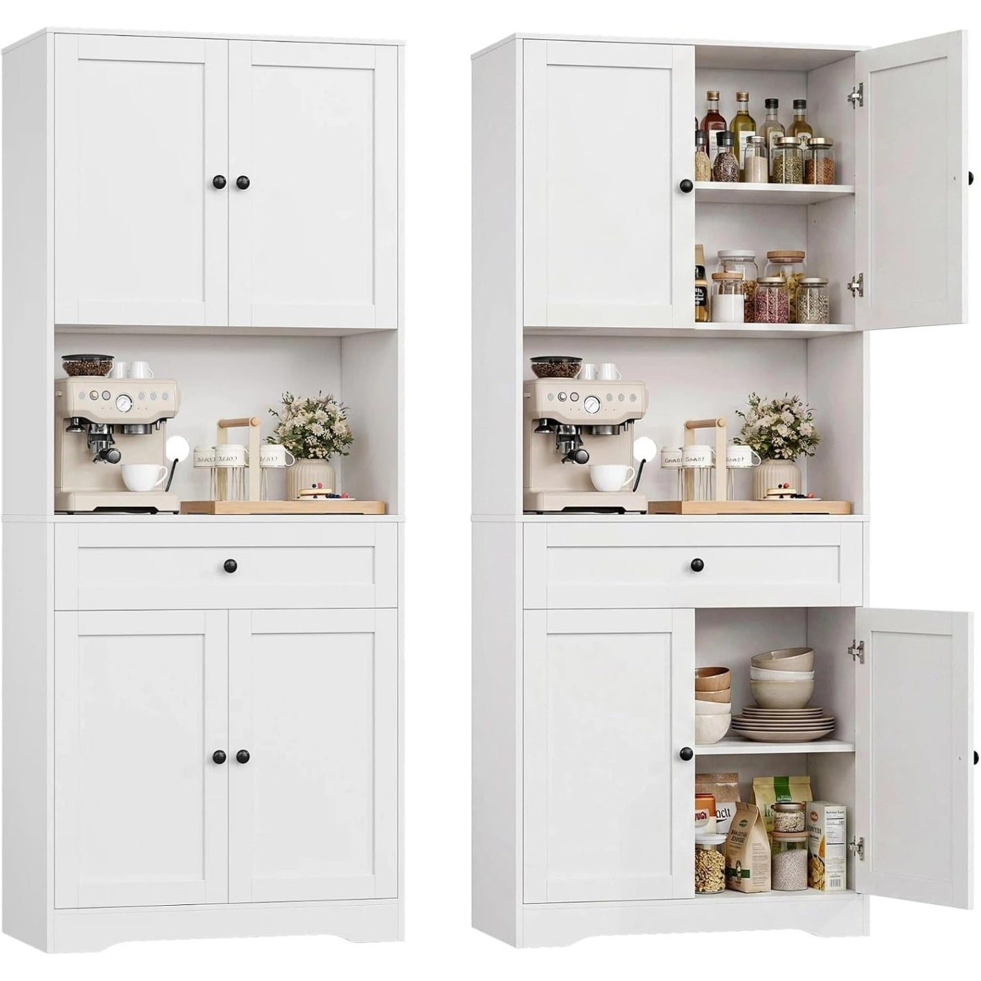 Buffet de cuisine 180 cm avec quatre portes et un tiroir, grand meuble de rangement fonctionnel