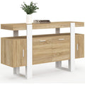 Buffet 140 cm blanc et bois avec quatre portes pour un interieur elegant et organise